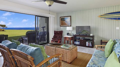 Pali Ke Kua #143 - Living Room & Lanai View - Parrish Kauai