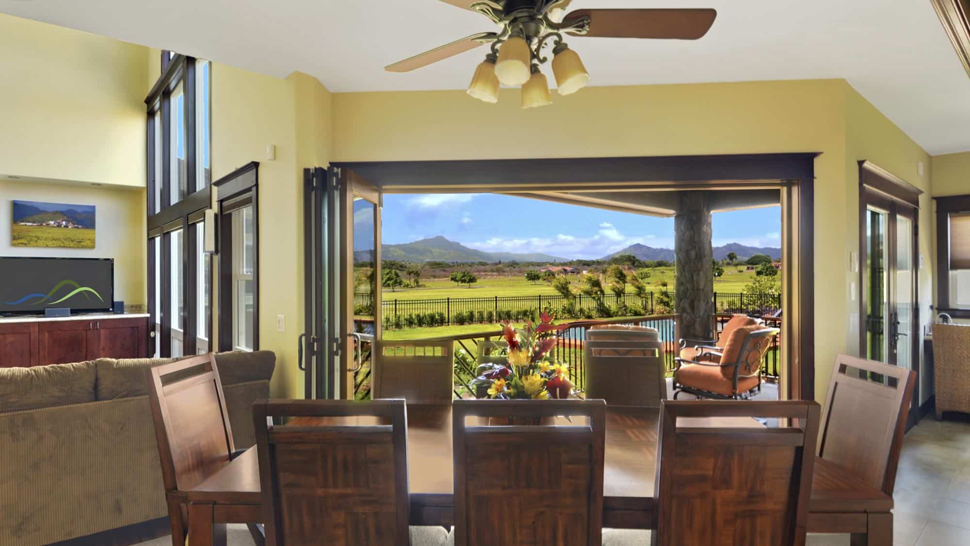 Kauai Dream at Poipu Beach Estates - Mountain & Pool View Dining Room & Lanai View - Parrish Kauai
