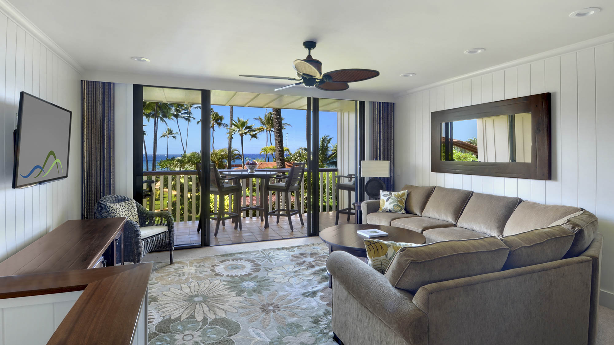 Nihi Kai Villas at Poipu #402 - Ocean View Living Room & Lanai - Parrish Kauai