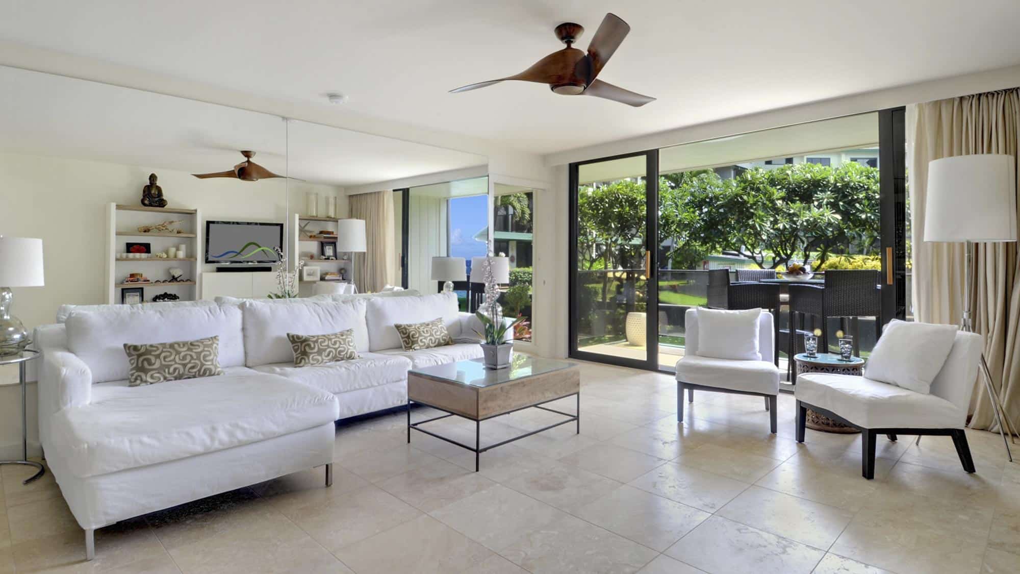 Makahuena at Poipu #1204 - Living Room & Lanai - Parrish Kauai