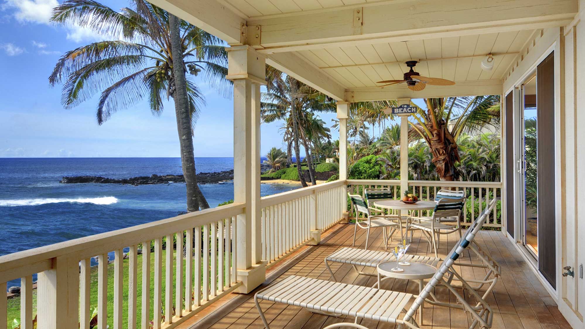 Hale Mahana Kai at Kukuiula - Oceanfront Dining & Lounging Lanai View - Parrish Kauai