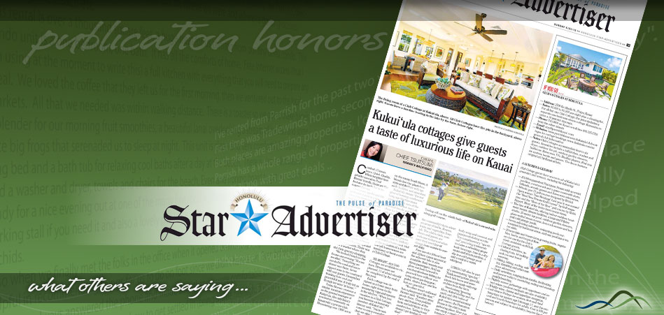 Kauai Cottages Mentioned by Honolulu Star Advertiser