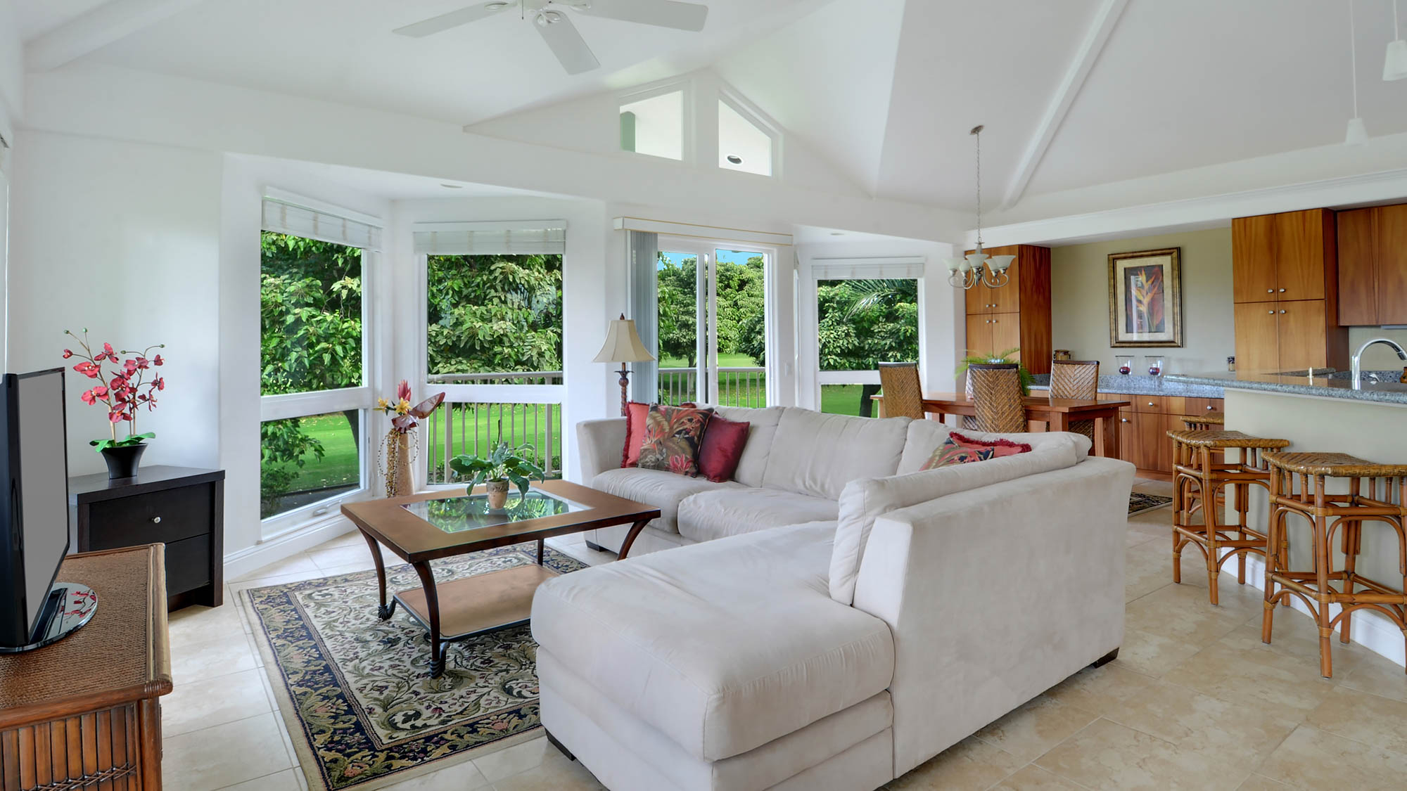 Villas of Kamalii #01 - Living Room & Lanai View - Parrish Kauai