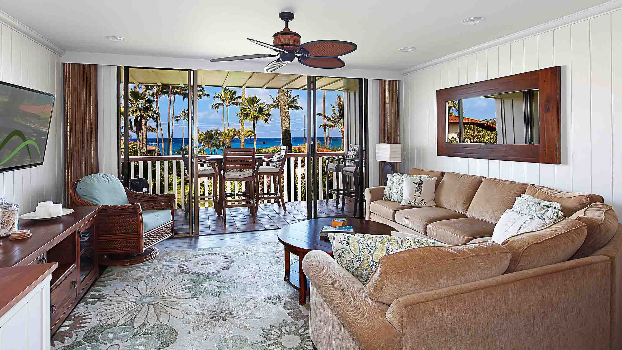 Nihi Kai Villas at Poipu #402 - Ocean View Living Room & Lanai - Parrish Kauai