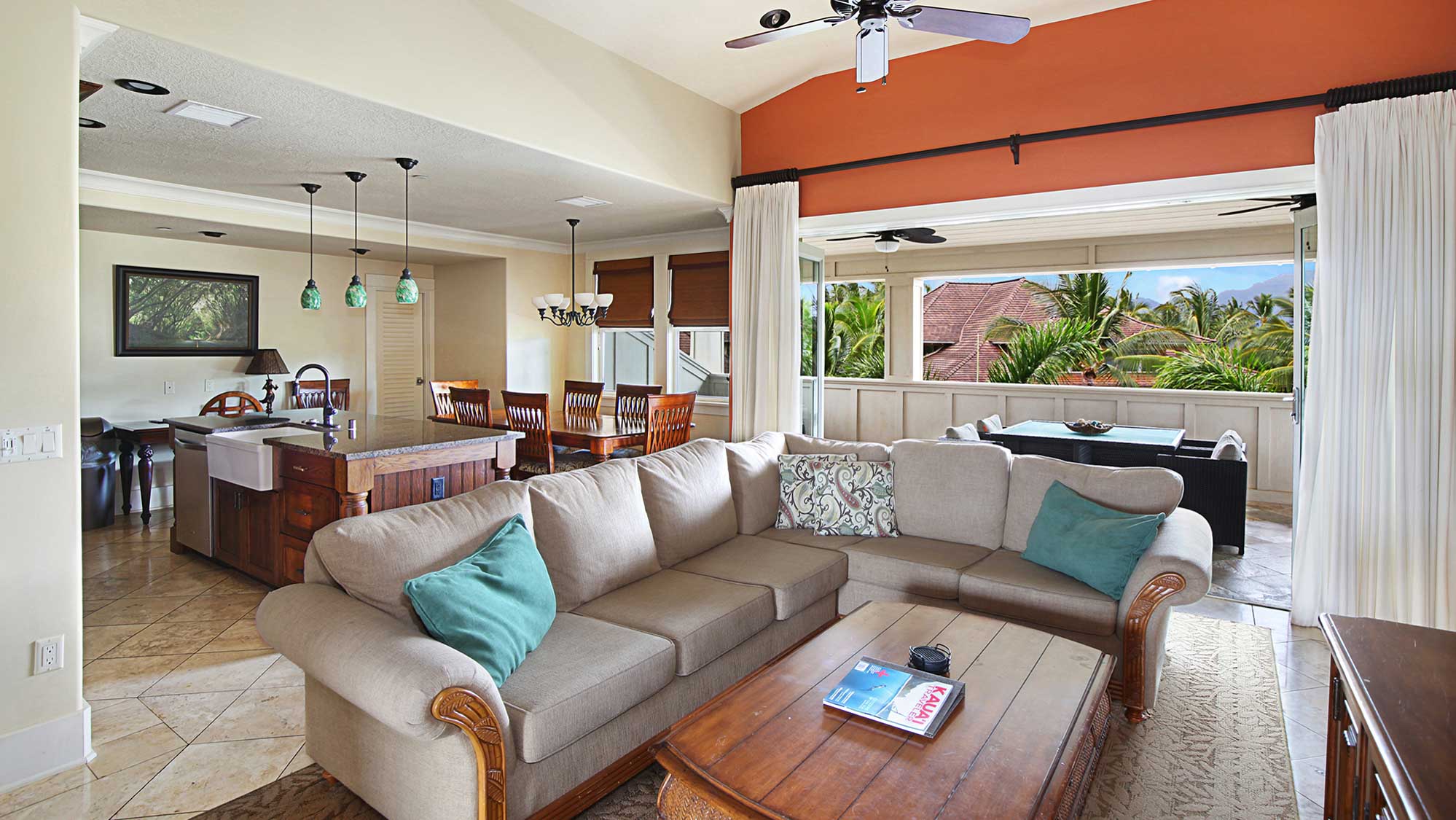 Villas at Poipu Kai #B300 - Living Great Room & Lanai - Parrish Kauai