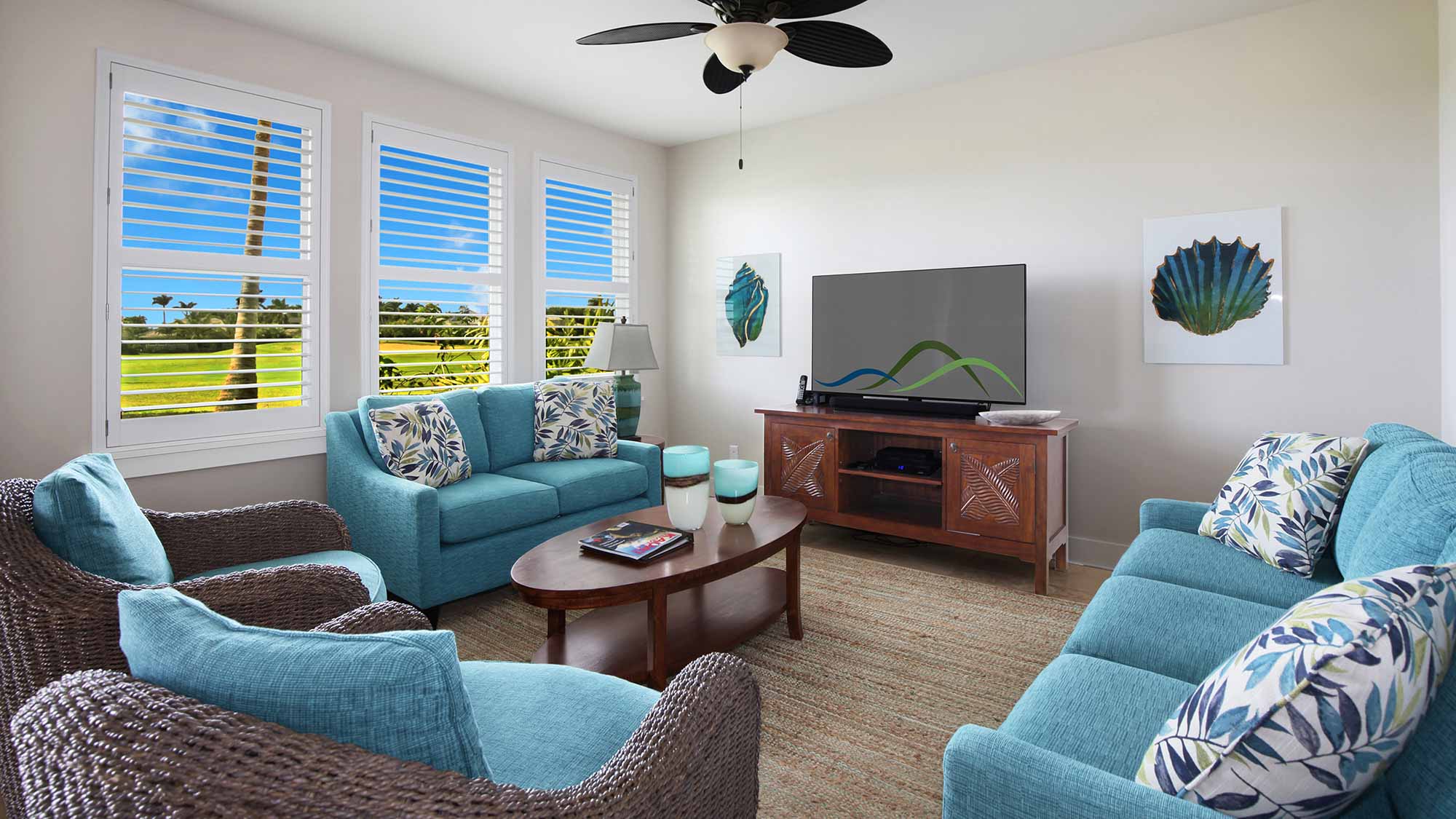 Pili Mai Resort at Poipu #08F - Living Room - Parrish Kauai