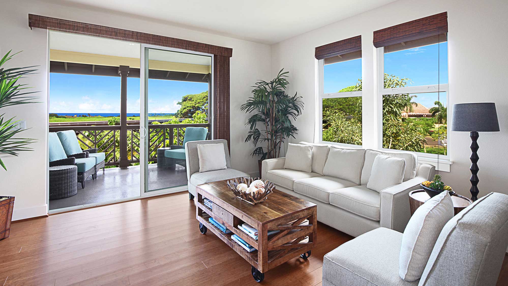Pili Mai Resort at Poipu #12K - Living Room & Lanai View - Parrish Kauai