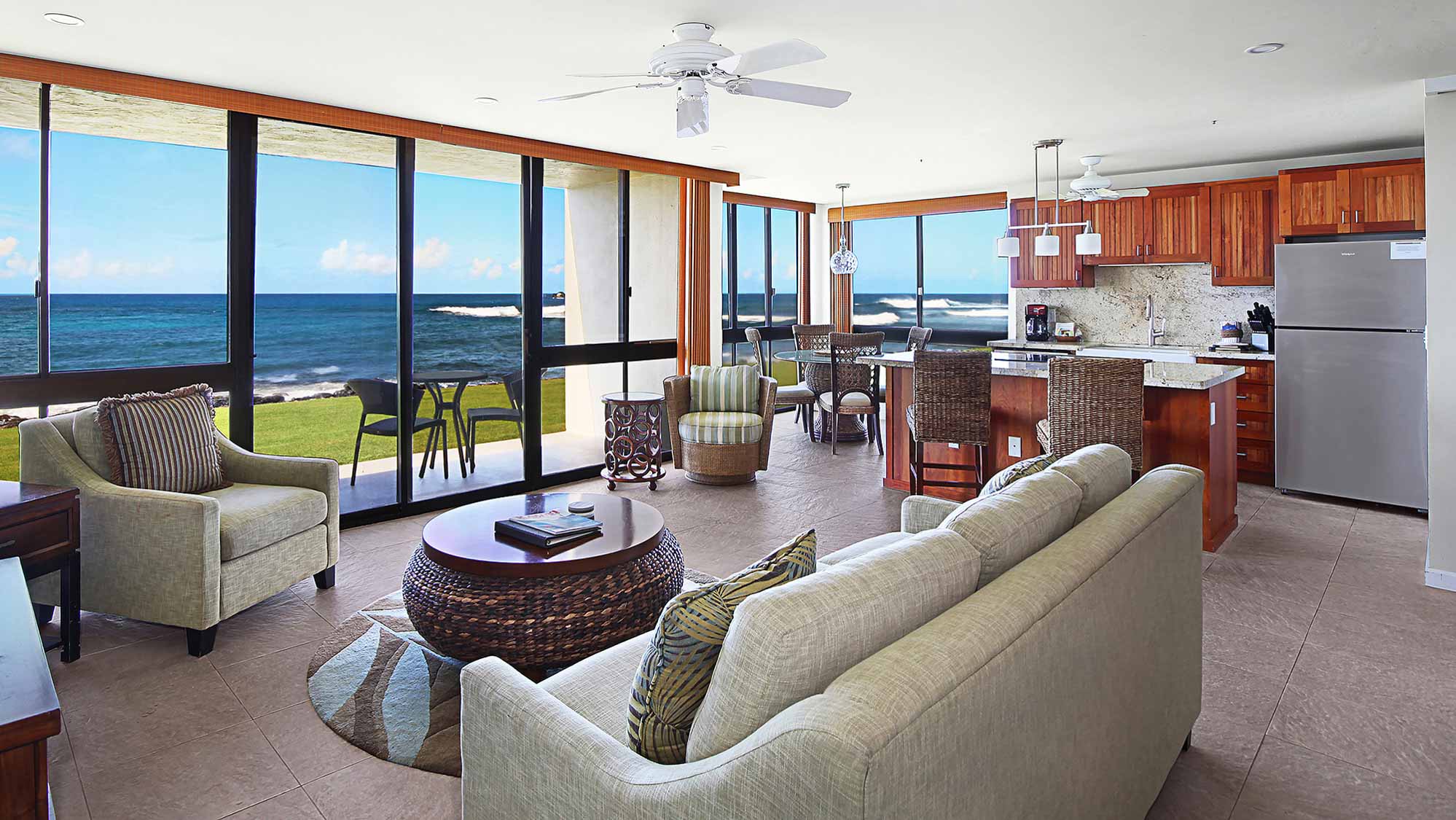 Kuhio Shores 114 - Oceanfront Living Great Room - Parrish Kauai