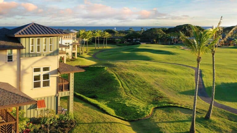 Ocean and golf course view from Pili Mai at Poipu on Kauai’s South Shore
