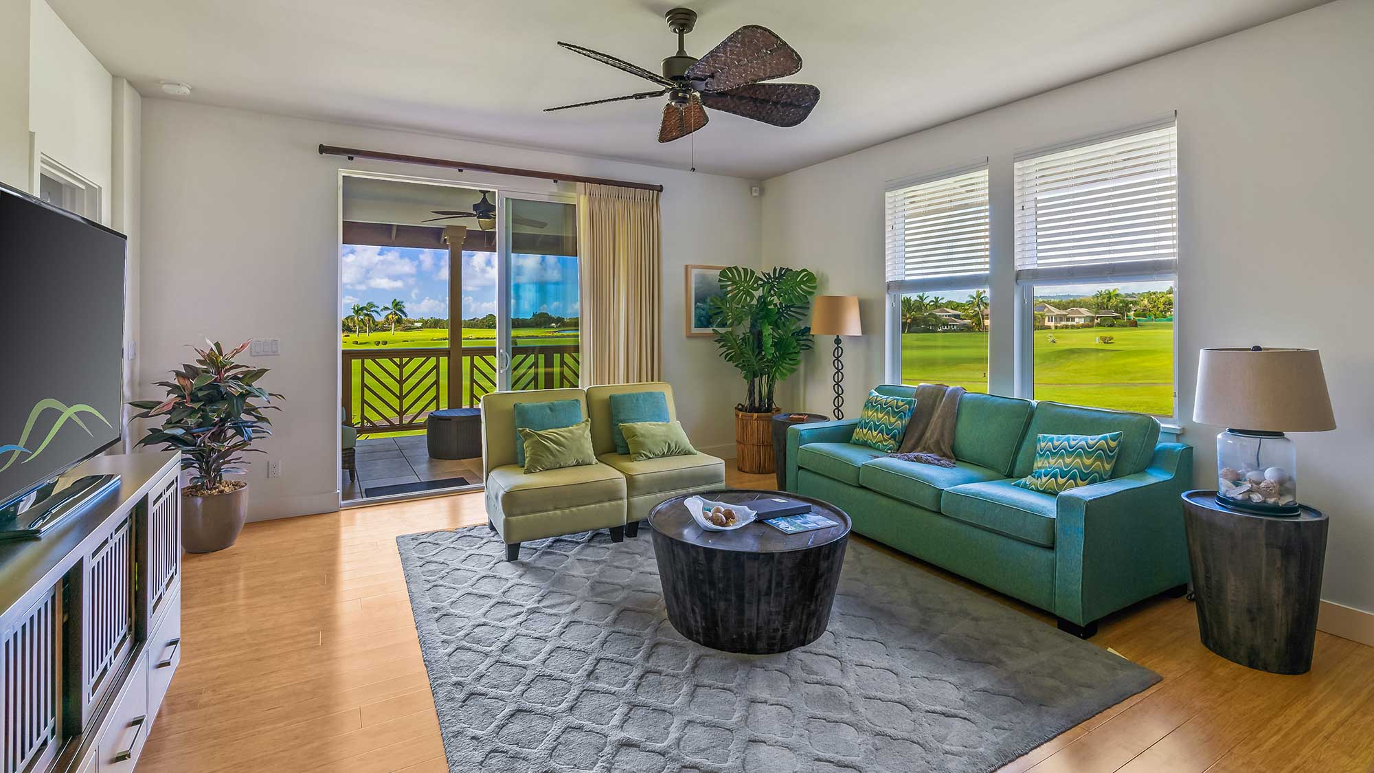 Pili Mai Resort at Poipu #10K - Living Room & Lanai View - Parrish Kauai