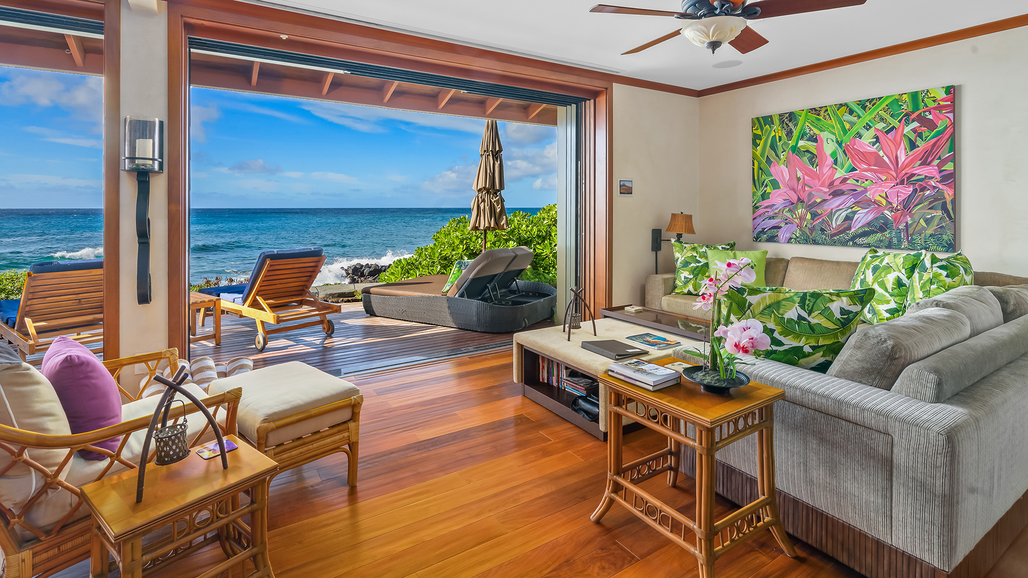 Honu Kai Villa - Lower Level Living Room & Lanai - Parrish Kauai