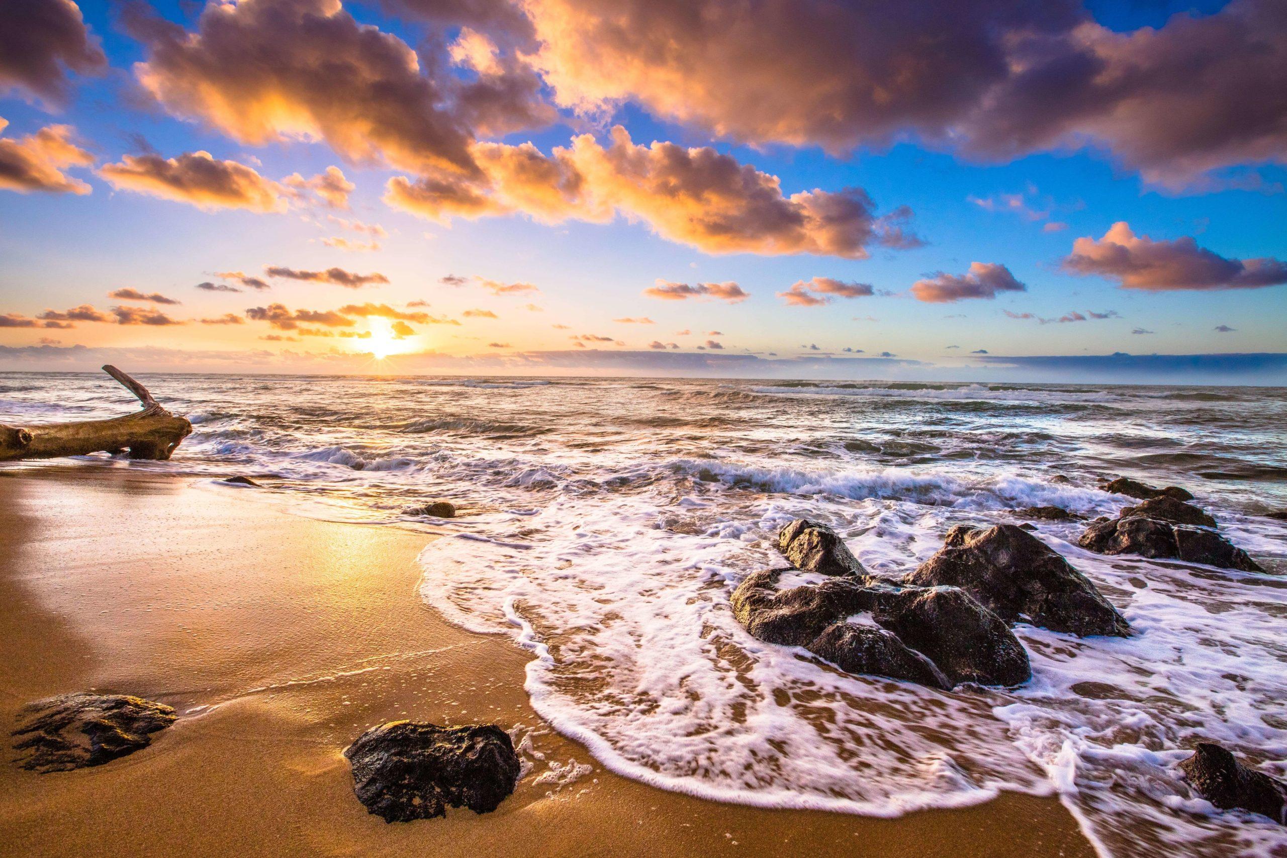 A beautiful sunrise on a beach in Kauai