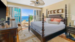 The master suite with lanai access at Whalers Cove on Kauai