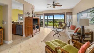 The living room area of unit 215 at Poipu Sands