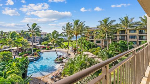 The view of Koloa Landing Resort's pool, one of the largest pools on Kauai