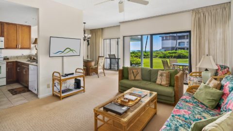 The living room at Poipu Sands at Poipu Kai #418
