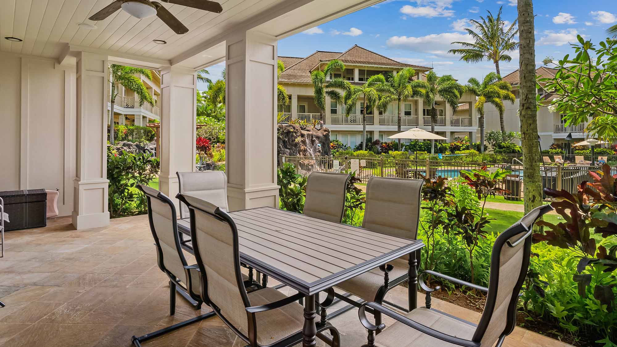 Villas at Poipu Kai #F100 - Covered Dining Lanai with Resort Pool View - Parrish Kauai