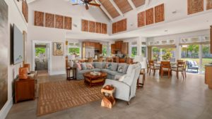 The living room of Ke Kaupaka Nui, a vacation home rental in Kauai