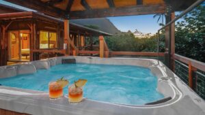 A view of the hot tub at Tropical Bamboo Hideaway