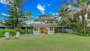 The front of Anahola Palms, a beach house rental for large groups on Kauai