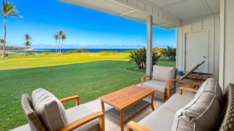 The oceanfront lanai at Poipu Sands at Poipu Kai #514