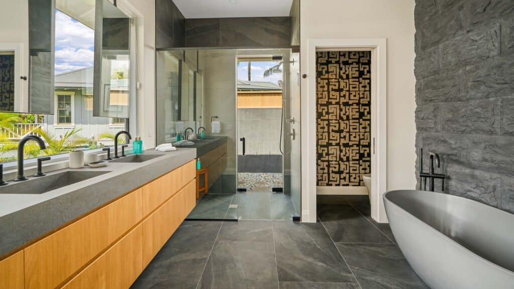 Luxury Kauai vacation rental bathroom with premium guest amenities