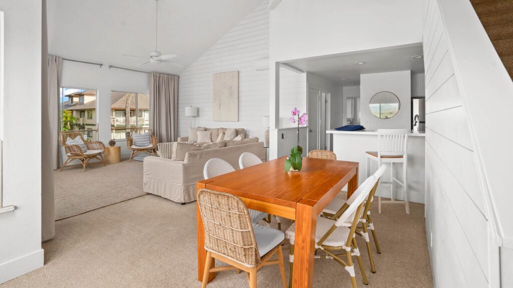 The dining room and kitchen at Regency at Poipu Kai #123