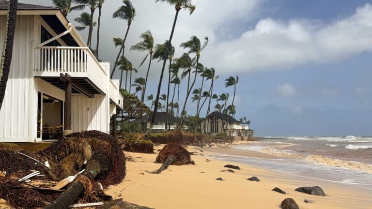 Shoreline erosion at Kiahuna Beach on Kauai's South Shore following Hurricane Lowell.